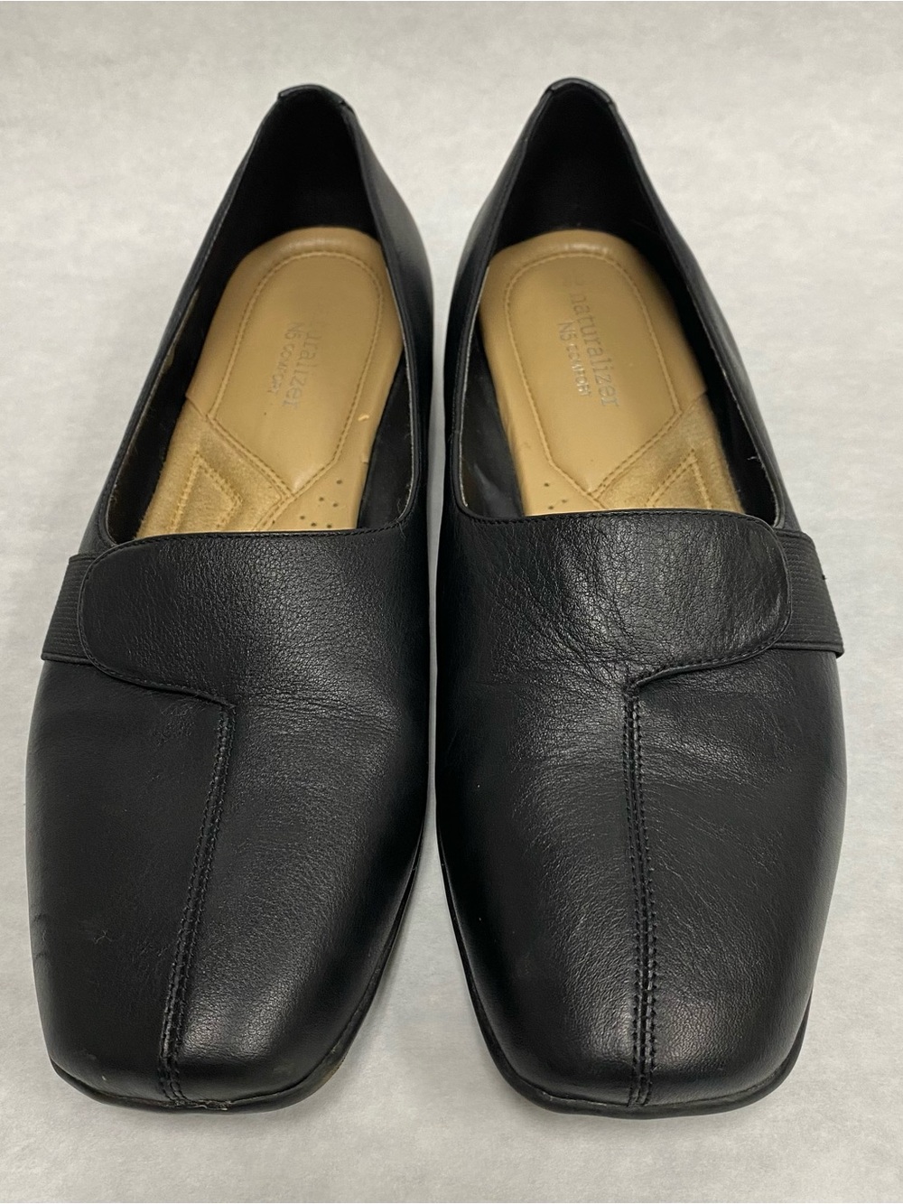 Naturalizer N5 Comfort Black Leather Slip-On Loafers with Tan Insole - Women's